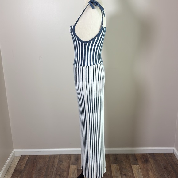 Zara Limited Edition Dress Italian Yard Stretch Knit Stripe Blue White Size M - Picture 5 of 13